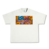 Pistachio usa flag and serape with leopard and sunflowers license plate Urban Heavy Tee - Artiststas