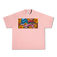Salmon usa flag and serape with leopard and sunflowers license plate Urban Heavy Tee - Artiststas