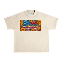 Sandshell usa flag and serape with leopard and sunflowers license plate Urban Heavy Tee - Artiststas