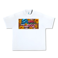 White usa flag and serape with leopard and sunflowers license plate Urban Heavy Tee - Artiststas