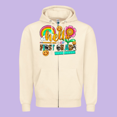 Hello First Grade Zipper Hoodie Designed By Nancycooperartshop
