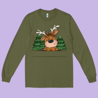 Personalized Christmas Deer Long Sleeve Tee Designed By Maliassmallbusiness