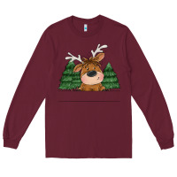 Burgundy Personalized Christmas deer Long Sleeve Tee - MaliasSmallBusiness