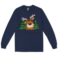 Navy Personalized Christmas deer Long Sleeve Tee - MaliasSmallBusiness