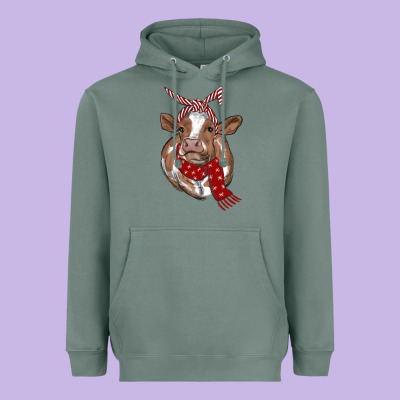 Christmas Heifer With Scarf Heavyweight Hoodie Designed By Ranaportraitstore
