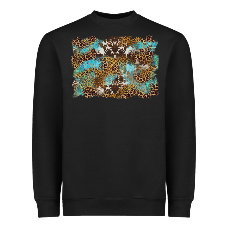 Western Leopards And Turquoise With Cowhide Background Heavyweight Sweatshirt by Artiststas | Teevron
