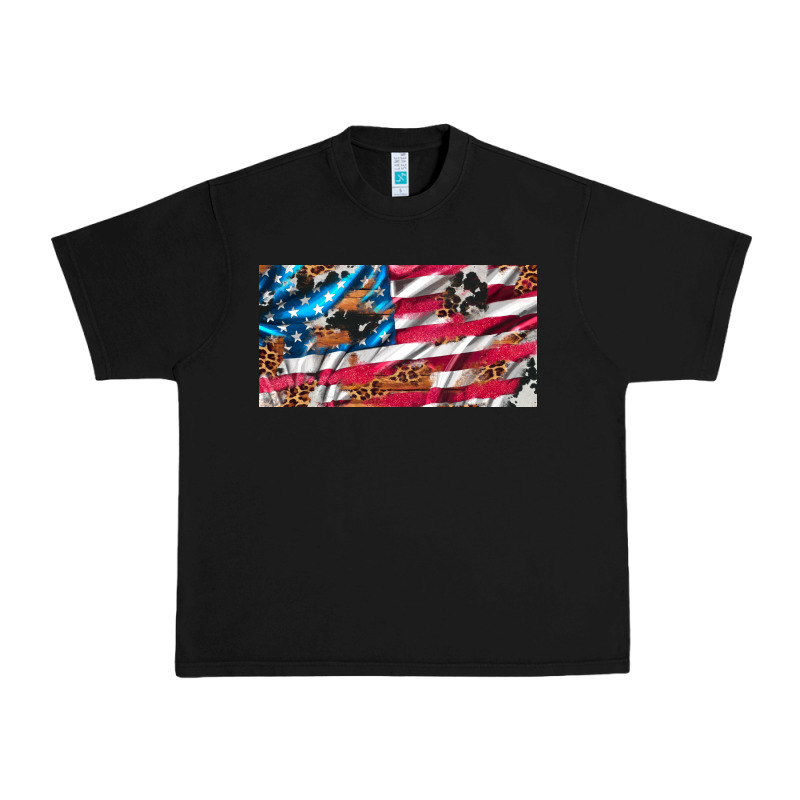 Usa Flag And Leopard With Wood License Plate Urban Heavy Tee by Artiststas | Teevron