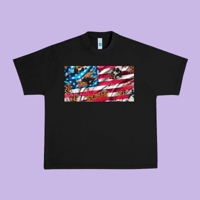 Usa Flag And Leopard With Wood License Plate Urban Heavy Tee Designed By Artiststas