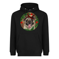 Black Christmas Pug With Leopard Heavyweight Hoodie - RanaPortraitStore