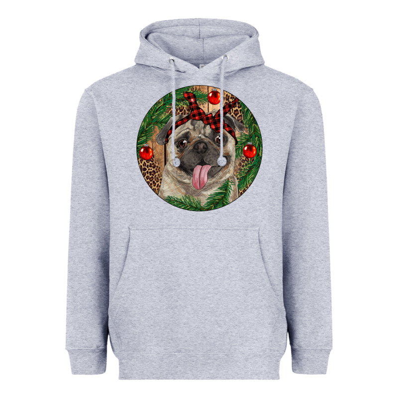 Christmas Pug With Leopard Heavyweight Hoodie by RanaPortraitStore | Teevron