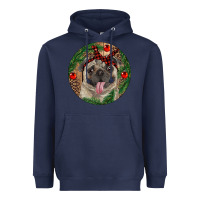 Navy Christmas Pug With Leopard Heavyweight Hoodie - RanaPortraitStore