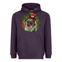 Plum Christmas Pug With Leopard Heavyweight Hoodie - RanaPortraitStore