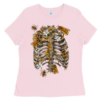 Bubblegum Pink Flower rib cage bees Ladies Tee - RanaPortraitStore