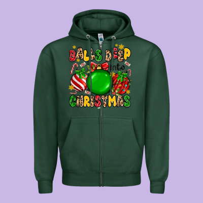 Balls Deep Into Christmas Zipper Hoodie Designed By Maliassmallbusiness