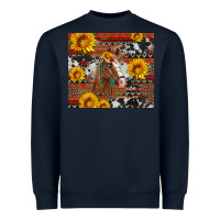 Navy western horse with sunflowers and aztec leopard cowhide Heavyweight Sweatshirt - Artiststas