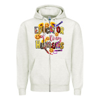Oatmeal Heather educator of tiny humans Zipper Hoodie - NancyCooperArtShop