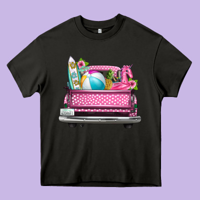 Summer Pink Truck Beach Heavy Core Tee Designed By Texasbilliewilder