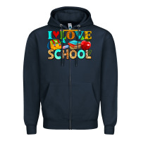 Navy i love school Zipper Hoodie - NancyCooperArtShop