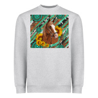 Heather Grey western horse with gemstone and sunflower Heavyweight Sweatshirt - Artiststas