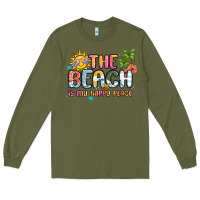 Army Green the beach is my happy place Long Sleeve Tee - MaliasSmallBusiness