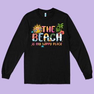 The Beach Is My Happy Place Long Sleeve Tee Designed By Maliassmallbusiness