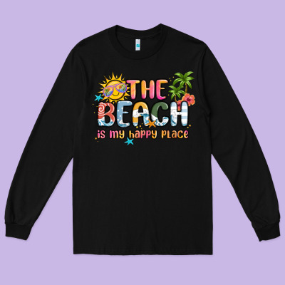 The Beach Is My Happy Place Long Sleeve Tee Designed By Maliassmallbusiness