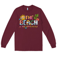 Burgundy the beach is my happy place Long Sleeve Tee - MaliasSmallBusiness