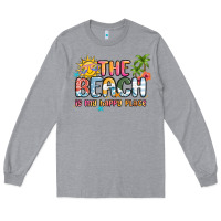 Heather Grey the beach is my happy place Long Sleeve Tee - MaliasSmallBusiness