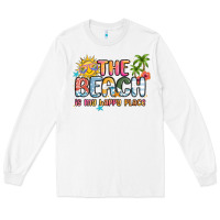 White the beach is my happy place Long Sleeve Tee - MaliasSmallBusiness