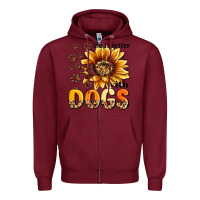 Burgundy life is better with dogs sunflower Zipper Hoodie - MaliasSmallBusiness