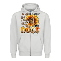 Dove Grey life is better with dogs sunflower Zipper Hoodie - MaliasSmallBusiness