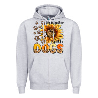 Heather Grey life is better with dogs sunflower Zipper Hoodie - MaliasSmallBusiness
