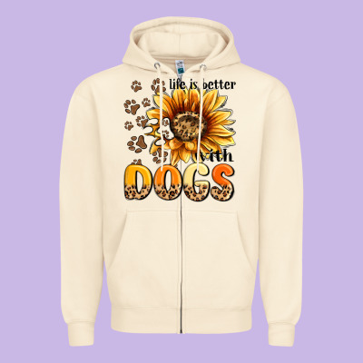 Life Is Better With Dogs Sunflower Zipper Hoodie Designed By Maliassmallbusiness