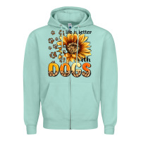 Seafoam life is better with dogs sunflower Zipper Hoodie - MaliasSmallBusiness