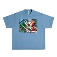 Pebble Blue usa and mexico flag with leopard cowhide and gemstone background Urban Heavy Tee - Artiststas