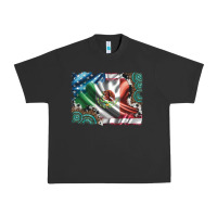 Usa And Mexico Flag With Leopard Cowhide And Gemstone Background Urban Heavy Tee | Teevron