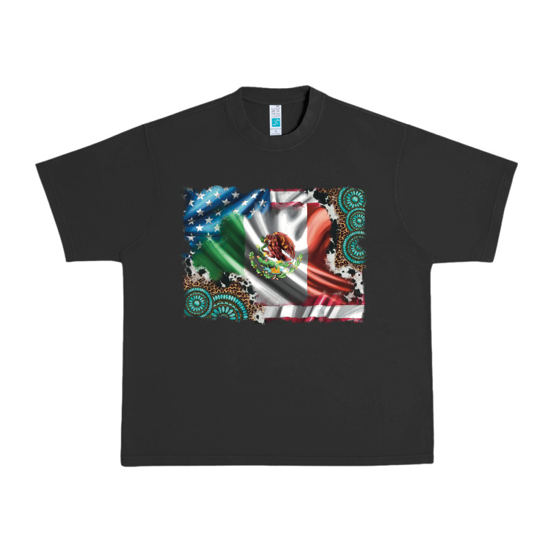 Usa And Mexico Flag With Leopard Cowhide And Gemstone Background Urban Heavy Tee by Artiststas | Teevron