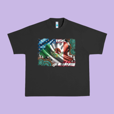 Usa And Mexico Flag With Leopard Cowhide And Gemstone Background Urban Heavy Tee Designed By Artiststas