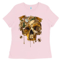 Bubblegum Pink Flower Skeleton Bees Ladies Tee - RanaPortraitStore