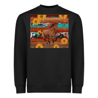 Western Horse And Sunflowers Cowhide Leopard With Aztec Heavyweight Sweatshirt | Teevron