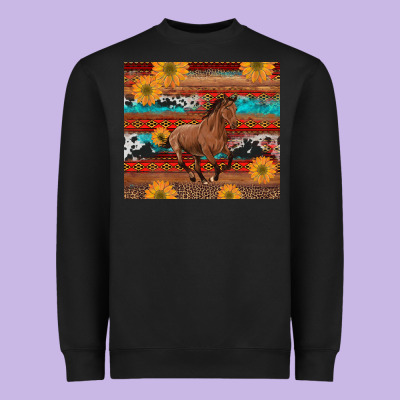 Western Horse And Sunflowers Cowhide Leopard With Aztec Heavyweight Sweatshirt Designed By Artiststas