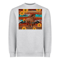 Heather Grey western horse and sunflowers cowhide leopard with aztec Heavyweight Sweatshirt - Artiststas