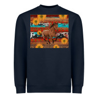 Navy western horse and sunflowers cowhide leopard with aztec Heavyweight Sweatshirt - Artiststas