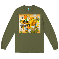Army Green bee happy Long Sleeve Tee - MaliasSmallBusiness