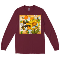 Burgundy bee happy Long Sleeve Tee - MaliasSmallBusiness