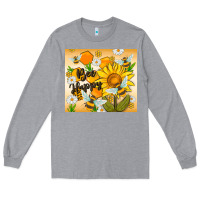 Heather Grey bee happy Long Sleeve Tee - MaliasSmallBusiness