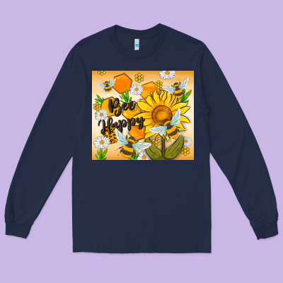 Bee Happy Long Sleeve Tee Designed By Maliassmallbusiness