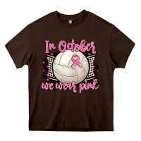 Chocolate Brown in october we wear pink volleyball Heavy Core Tee - BarkalooDesign