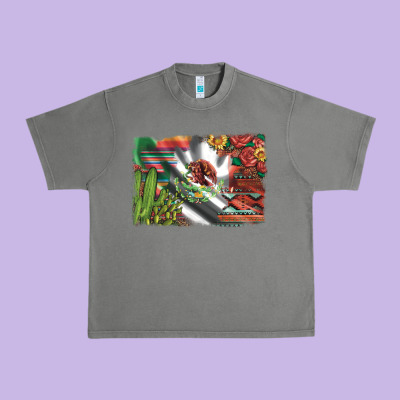 Mexico Flag Sunflowers Roses And Cactus With Serape Aztec And Leopard Urban Heavy Tee Designed By Artiststas