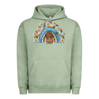 Pigment Oil Green Easter Bunny with carrot rainbow Easter Day Urban Hoodie - HowdyJamesFarm